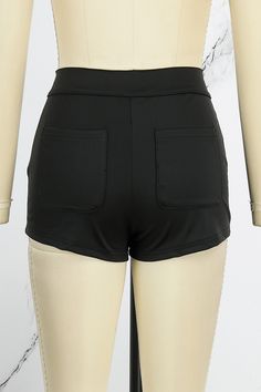 Black Casual Solid Patchwork Skinny High Waist Conventional Solid Color Shorts High Waist Black Shorts With Side Pockets, High-waist Black Shorts With Side Pockets, Black High-waist Shorts With Pockets, Black Bottoms With Side Pockets, Short Length, Black Bottoms With Side Pockets And Short Length, Black High-waisted Shorts With Side Pockets, Black Bottoms With Side Pockets, Black Short-length Bottoms With Side Pockets, Black Shorts With Side Pockets