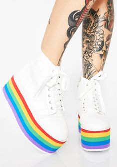 Rainbow Platform Sneakers | Dolls Kill Emo Sneakers, Rainbow Chameleon, Platform Shoes Sneakers, Rainbow Shoes, Punk Boots, Kawaii Shoes, Rainbow Outfit, Punk Rock Fashion, Aesthetic Shoes