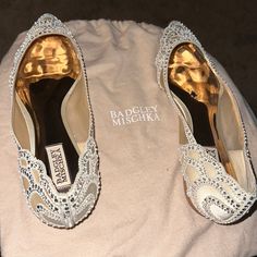 In Great Condition. Only Worn Once For My Wedding. Size 10. Ivory/Champagne Color. Beautiful For Special Occasions. Comes With Dust Bag, Extra Jewels, & Box. Jeweled Flats, Badgley Mischka Shoes, Champagne Color, Flat Color, Badgley Mischka, My Wedding, Flat Shoes Women, Loafer Flats, Champagne