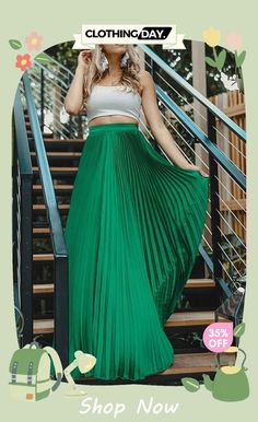 Pleated Maxi Skirts Green Non-stretch Pleated Maxi Skirt, Pleated Maxi Skirt For Night Out In Spring, Green Stretch Maxi Skirt For Spring, Green Pleated Stretch Maxi Skirt, Green Stretch Pleated Maxi Skirt, Green Pleated Non-stretch Skirt, Green Non-stretch Pleated Skirt, Non-stretch Green Pleated Skirt, Pleated Green Full Skirt