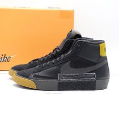 Us Size 10.5 Men's Nike Blazer Mid Pro Club Sneakers Fb8891-001 Black/Medium Ash/Bronzine - New In Box, Box Is Heavily Damaged. We Only Sell 100% Genuine Products, Sourced From Major Retailers. Black Lace-up High-top Sneakers, Nike Urban Custom Sneakers With Abzorb Midsole, Functional Black Basketball Shoes For Streetwear, Nike Urban Basketball Shoes With Vulcanized Sole, High-top Skate Shoes With Boost Midsole For Training, Functional Black High-top Basketball Shoes, Nike High-top Skate Shoes With Abzorb Midsole, Functional Black Basketball Shoes With Boost Midsole, High-top Custom Sneakers With Vulcanized Sole For Sports