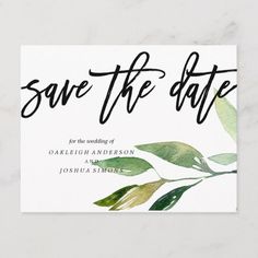 save the date card with watercolor leaves