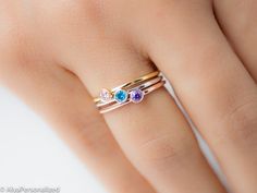 Personalized birthstone ring with your desired birthstone. A minimalist dainty ring as a gift for her, for bridesmaids, friends, for women who love simplicity and minimalist style ♡► FEATURES;Gemstone: 3mmMaterial Options: 925k Sterling Silver, Rose Gold Filled, Yellow Gold Filled. 14K Solid Gold Options are available (Please contact me about the price).► HOW TO ORDER;Please select your preffered size and material from the menu while adding to card.Please write your preffered birthstone as a not Mothers Ring Stackable, Mothers Jewelry, Boho Bed, Birthstone Ring Mothers, Mothers Ring, Stackable Rings Wedding, Christmas Gifts For Sister, Birthstone Rings, Family Rings