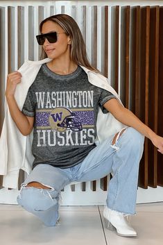 Celebrate your school or team in style with our subtle burnout-finish lightweight short sleeve crewneck tee with ribbed neckline. A versatile addition to any wardrobe and crafted from 60% cotton and 40% polyester, it promises a soft touch and lasting durability. Washington Huskies, Cropped Crewneck, Lightweight Shorts, Boyfriend Tee, Ribbed Neckline, Acid Wash, Husky, Soft Fabrics, Washington