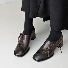 Slouchy Style Sheepskin Square Toe Oxford Tie Shoes For Women in Black/Coffee Shoes For, Women In Black, Slouchy Style, Unique Beauty, Shoes Heels Pumps, Tie Shoes, Leather Items