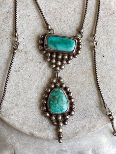 Beautiful Brutalist Sterling Silver Blue Turquoise Vintage Necklace Artisan Turquoise Dangle Necklace Gift, Unique Green Patina Necklaces, Blue Oxidized Finish Necklace For Gift, Blue Oxidized Necklace For Gift, Southwestern Turquoise Necklace With Large Green Pendant, Green Artisan Necklace With Patina, Artisan Green Necklace With Patina, Southwestern Green Turquoise Necklace With Large Pendant, Green Turquoise Necklace With Large Southwestern Pendant