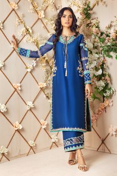 Zena | Pakistani Designer Outfit | Sarosh Salman Blue Dupatta, Net Shirt, Blue Colour Dress, Maxi Dress Designs, Designer Outfit, Applique Work, Dresses Design, Crystals Beads, Desi Fashion Casual