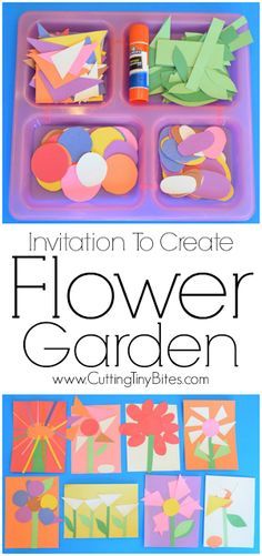 Invitation To Create: Flower Garden. Open ended creative spring paper craft for kids. Great for fine motor development. Perfect for toddlers and preschoolers. Kunst For Barn, Invitation To Create, Fine Motor Development, Paper Craft For Kids, Garden Activities, Motor Development, Spring Preschool, Toddlers And Preschoolers, Kindergarten Art