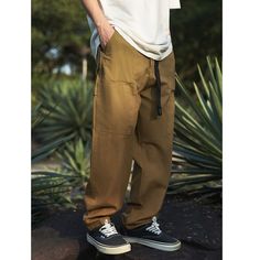 N-263-03 Utility Cotton Work Pants With Elastic Waistband, Relaxed Fit Full-length Cargo Pants, Baggy Full-length Utility Work Pants, Baggy Long Pants With Patch Pockets, Baggy Full Length Utility Work Pants, Urban Full-length Pants With Patch Pockets, Khaki Relaxed Fit Cargo Trousers, Baggy Straight Leg Cargo Pants With Elastic Waistband, Wide Leg Cotton Jeans For Outdoor