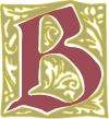 the letter b is shown in red and gold with an intricate design on it's side