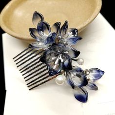 Blue Flower hair comb Bridal Party Accessories, Floral Hair Comb, Japanese Jewelry, Floral Hair Combs, Blue Jade, Bow Tie Wedding, Wedding Essentials, Your Hairstyle, Wedding Hair Pieces