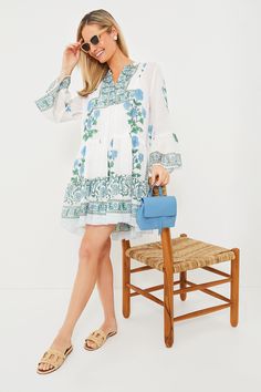 Exclusive White Poppy Flared Sleeve Dress | Juliet Dunn Tuckernuck Dress, Flared Sleeve Dress, Beachwear Brands, Floral Block Print, Colorful Bohemian, Jasper Conran, White Poppy, Flare Sleeve Dress, Shades Of Turquoise