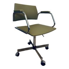 an office chair with wheels on the back and seat upholstered to the side