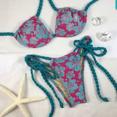 I Am Selling This Unused Two Piece Bikini Set. The Top Size Is A 34b Cup And The Bottoms Are A One Size Fits All (Is Adjustable). I Purchased It On Sale For $44.93 Pink Tropical Swimwear For The Beach, Pink Fitted Hawaiian Swimwear, Pink Beachy Swimwear For The Beach, Pink Tropical Print Swimwear For Vacation, Pink Swimwear For Beach Party Season, Pink Swimwear For Beach Party, Pink Hawaiian Swimwear For Spring, Pink Hawaiian Swimwear For Poolside, Pink Hawaiian Swimwear For Sunbathing