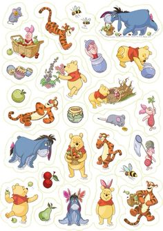 winnie the pooh sticker sheet with many different cartoon characters and their names on it