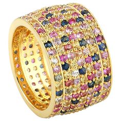 This stunning ring has been meticulously crafted from 18-karat gold and 5.61 carat multi sapphire. The ring is a size 7 and may be resized to larger or smaller upon request. FOLLOW MEGHNA JEWELS storefront to view the latest collection & exclusive pieces. Meghna Jewels is proudly rated as a Top Seller on 1stDibs with 5 star customer reviews. All items manufactured by us are handmade and can be customized or redesigned. Composition Size-US-7 Total Weight-12.28 Gold Weight(Gms)-11.158 Multi Sapphi Pave Jewelry, Multi Sapphire, Gold Cocktail Ring, Gold Cocktail, Diamond Cocktail Rings, Pave Ring, Fine Jewelry Collection, Three Stone Rings, Top Seller