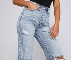 Get an effortless and edgy everyday look in these on-trend boyfriend jeans. They feature a high-rise waist. a traditional five-pocket and belt loop design. a front button-down closure. distressed slits at the knees. and a relaxed fit. Style this pair of denim with a cute bodysuit and clear heels.Fit & Features High-rise waist Traditional five-pocket and belt loop design Front button-down closure Distressed slits at the knees Denim fabric. no stretch. relaxed fit Runs true to size Homecoming Outfits, Loop Design, Clear Heels, Selling Clothes, Fit Style, Light Denim, Denim Fabric, Denim Pants, Boyfriend Jeans