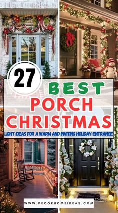 christmas porch decorations with the words, best porch christmas light ideas for a warm and inviting holiday