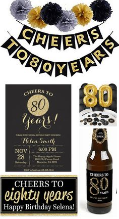 cheers to 80th birthday party supplies including beer bottle, banner and photobooting