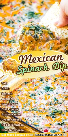 the mexican spinach dip recipe is ready to be eaten