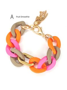 Silicone Chain Link Bracelet Stlye Choice Adjustable Chain Bracelets For Beach, Trendy Adjustable Chain Bracelet For Beach, Trendy Pink Chain Bracelet With Adjustable Chain, Trendy Pink Adjustable Chain Bracelet, Trendy Orange Jewelry For The Beach, Trendy Multicolor Chain Bracelets, Trendy Multicolor Chain Bracelet, Casual Coral Jewelry For The Beach, Brass Chain Bracelet Bold Chunky