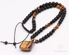 Men Christmas Gift, Necklace Big, Protection Necklace, Eye Pendant, Christmas Gifts For Men, Tiger Eye Stone, Onyx Bead, Necklace Black, Golden Color