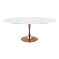 a white table with gold legs and a round glass top on an isolated pedestal base