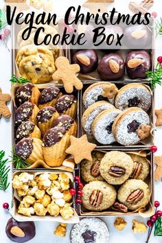 vegan christmas cookie box with cookies and pastries