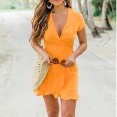 Sold Out In Website. Size Is Large But Runs Small (Fits Like A Medium) Not Stretchable At All! Flirty Orange Beach Dress, Summer Flirty Orange Dress, Flirty Orange Summer Dress, Flirty Short Sleeve Mini Dress For Beach, Orange Short Sleeve Mini Dress For Day Out, Orange Short-sleeved Mini Dress For Day Out, Chic Orange Mini Dress With Short Sleeves, Cocktail Mini Dress With Short Sleeves For Summer, Orange Mini Dress For Date Night In Summer