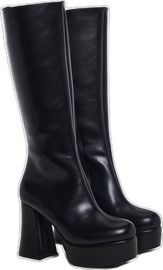 Knee-high Boots With Chunky Platform And Wide Calf, Knee-high Chunky Platform Heeled Boots Medium Width, Black High Shaft Platform Boots, Leather Knee-high Boots With Wide Calf And Chunky Platform, Leather Knee-high Boots With Chunky Platform And Wide Calf, Black High Shaft Heeled Boots For Work, Black Mid-calf Boots High Shaft For Work, Black Mid-calf Boots For Work With High Shaft, Black Knee-high Platform Boots With Padded Heel