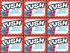 red and white candy bar wrappers with the word push on them