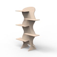 a wooden shelf with three shelves on each side and an upside down shelf in the middle