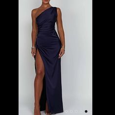 Brand New Navy Color. Tags Still Attached. Chic Blue Formal Maxi Dress, Chic Royal Blue Prom Dress, Elegant Navy Evening Dress For Party, Blue One-shoulder Maxi Dress For Formal Occasions, Navy Fitted Maxi Dress For Party, Chic Blue Maxi Dress For Gala, Chic Blue Evening Dress For Gala, Formal One Shoulder Dress In Royal Blue, Formal Royal Blue One-shoulder Dress