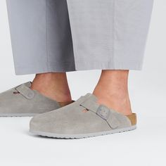 Modern Suede Slip-ons With Cushioned Footbed, Casual Synthetic Mules With Cork-bed Midsoles, Casual Mules With Arch Support And Round Toe, Casual Suede Mules With Cork-bed Midsoles, Casual Leather Mules With Textured Footbed, Casual Slip-on Suede Clogs, Casual Suede Clogs With Textured Footbed, Casual Suede Slip-on Clogs, Suede Slip-on Slippers With Textured Footbed