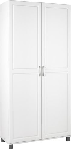 a large white cabinet with two doors