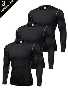 Introducing our Mens QuickDry Long Sleeve Workout Shirts 3Pack, perfect for your active lifestyle. Our shirts are designed with high-quality polyester fabric that offers a high stretch for ultimate comfort. Whether you're hitting the gym, going for a run, or just running errands, these shirts are versatile and stylish for any occasion. Benefits of our Mens QuickDry Long Sleeve Workout Shirts 3Pack include: Quick-drying fabric to keep you feeling fresh and dry throughout your workouts Long sleeves provide extra protection from the sun and elements High stretch material allows for a full range of motion during any activity Breathable fabric keeps you cool and comfortable during even the toughest workouts Versatile design can easily transition from the gym to casual wear Don't miss out on the High Stretch Moisture-wicking Tops For Outdoor Activities, Functional Compression Tops For Outdoor Activities, High Stretch Black Top For Outdoor Activities, High Stretch Black Tops For Outdoor Activities, Black High Stretch Tops For Outdoor Activities, Black Crew Neck Activewear For Outdoor Activities, Fitted Crew Neck Activewear For Outdoor, Sporty Compression Tops For Outdoor Activities, Breathable High Stretch Outdoor Tops