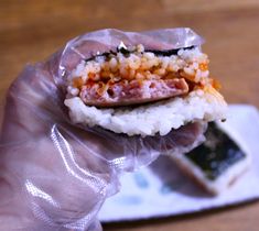 there is a sushi sandwich wrapped in plastic