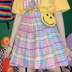 Kid Core Outfits, Pink Plaid Skirt, Rok Mini, Plaid Pleated Skirt, Zooey Deschanel, Kawaii Clothes, Pink Plaid, Harajuku Fashion, Character Outfits