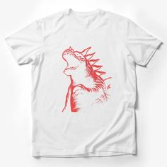 Red Dinosaur Graphic T-Shirt, Trendy Unisex Dino Tee, Cool Jurassic Inspired Top for All Ages Male T-Shirt Custom graphic T-Shirt.Customize your color Casual Dinosaur Print Tops For Streetwear, Short Sleeve White Tops With Dinosaur Print, White Short Sleeve Tops With Dinosaur Print, Casual White Shirt With Dinosaur Print, White Short Sleeve Top With Dinosaur Print, Cotton Dinosaur Print Tops For Streetwear, Unisex White Top With Dinosaur Print, Red Unisex Short Sleeve Top, Unisex Red Screen Print Tops