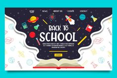 the back to school banner with an open book