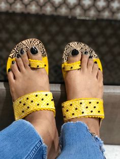 Yellow and Brown Beaded Kolhapuri Chappals, embossed Boho Style slippers, Sandals for Women, Women F Open Toe Flats With Handwork For Festivals, Festival Handwork Open Toe Flats, Traditional Sandals With Single Toe Strap For Festive Occasions, Traditional Festive Sandals With Single Toe Strap, Traditional Closed Toe Toe Ring Sandals For Festivals, Traditional Toe Ring Slip-on Sandals For Beach, Traditional Slip-on Toe Ring Sandals For Beach, Traditional Summer Festival Flats, Festive Sandals With Gota Work And Single Toe Strap