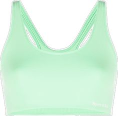 Green Casual Crop Top For Sports, Green Summer Crop Top For Gym, Casual Green Sports Bra With Built-in Bra, Trendy Seamless Scoop Neck Sports Bra, Green Sleeveless Seamless Sports Bra, Seamless Sleeveless Green Sports Bra, Spring Seamless Cropped Sports Bra, Green Tank Sports Bra For Yoga, Seamless Cropped Sports Bra For Spring