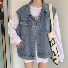 Size (CM) Dress Length Chest S 64 124 M 65 128 L 68 132 Recommended size by height: Size (CM) Dress Length S 80-95 M 95-108 L 108-118 Sleeveless Denim Jacket Outfit, Sleeveless Denim Jacket, Black Cropped Cardigan, Streetwear Korean, Y2k Long Sleeve, Striped Knitted Sweater, Denim Jacket Outfit, Outwear Women, Jacket Outfit