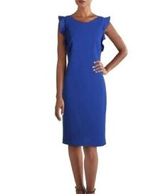 NWT size 12 Calvin Klein blue ruffled knee length sheath dress  | eBay Fitted Knee-length Ruffled Bodycon Dress, Fitted Knee-length Bodycon Dress With Ruffles, Knee-length Ruffled Stretch Bodycon Dress, Knee-length Stretch Bodycon Dress With Ruffles, Stretch Knee-length Bodycon Dress With Ruffles, Sheath Midi Dress With Ruffles For Work, Spring Blue Bodycon Dress With Ruffles, Fitted Calvin Klein Bodycon Dress For Summer, Calvin Klein Midi Length Bodycon Dress For Formal Occasions