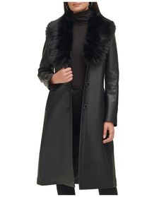 Women's Fur Sheepskin Leather Coat In Black Experience unparalleled luxury and timeless style with this women's fur sheepskin leather coat. Crafted from genuine sheepskin leather with a semi-aniline finish, it exudes sophistication. The faux shearling inner shell offers warmth, while the big fur collar and belted waist add elegance. Its button closure, open hem cuffs with fur, and practical pockets make it a versatile and chic choice, all in a classic black color. Outer Shell: Real Leather Leather Type: Sheepskin Leather Finish: Semi-aniline Inner Shell: Faux Shearling Feature: Big Elegant Fur Collar, Belted Waist Closure Style: Button Collar Style: Fur Collar Cuffs Style: Open Hem With Fur Inside Pockets: One Outside Pockets: Two Side Pockets Color: Black Leather Coat With Fur, Leather Shorts Women, Short Leather Skirts, Faux Fur Shawl, Leather Jumpsuit, Faux Leather Coat, Sheepskin Jacket, Shearling Vest, Distressed Jacket