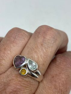 Lovely and delicate Bohemian ring 925 Sterling silver Deco ring set with genuine citrine, amethyst and blue topaz Size 7 but can be re sized for you on request by laser. My jeweler charges $10-$20 All rings are shipped in a nice gift box. Check out our over a THOUSAND great reviews Engraving is $4 per letter and is not always perfect depending on the piece. It can take a few days if the jeweler is busy. This is payable to Paypal Judithsltd@gmail.com Sterling Silver Multi-stone Amethyst Ring, Sterling Silver Multi-stone Topaz Ring For Anniversary, Multi-stone Topaz Ring In Sterling Silver For Anniversary, Multi-stone Amethyst Ring As A Gift, Silver Multi-stone Citrine Rings, Silver Citrine Multi-stone Rings, Bohemian Ring, Sterling Silver Rings Bands, Bohemian Rings