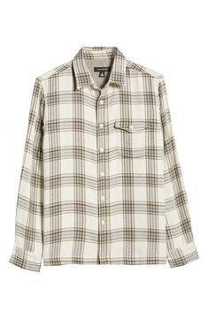 Hearty cotton duofold keeps you warm and your look on point in this softly brushed button-up patterned with a neat plaid that looks great in any outfit. 29" length; 46" chest (size Medium) Front button closure Spread collar Long sleeves with button cuffs Chest button-flap patch pocket 100% cotton Machine wash, tumble dry Imported White Cotton Flannel Shirt With Button Closure, Cotton Flannel Shirt With Snap Buttons For Fall, Classic Plaid Tops For Casual Gatherings, White Long Sleeve Cotton Flannel Shirt, White Cotton Long Sleeve Flannel Shirt, Classic Cotton Flannel Shirt With Snap Buttons, Classic Plaid Flannel Shirt For Everyday, Plaid Cotton Flannel Shirt With Snap Buttons, Classic Flannel Tops With Relaxed Fit