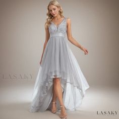 Lasaky - Evening Dress with Sparkling Collar, Sleeveless, High-Low Hemline for Hosting and Performing Events High Low Tulle Dress, Bridesmaid Colors, Deep V Neck Dress, Plus Size Bridesmaid, Ever Pretty, Event Lighting, Mid Length Skirts, Evening Dresses Prom, V Neck Dress