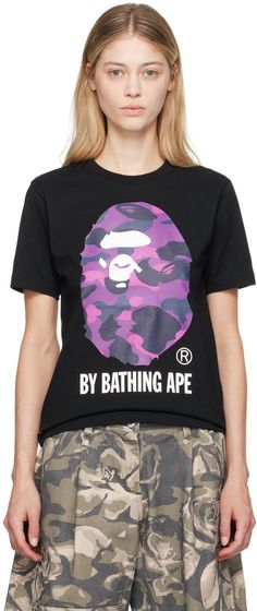 Bape Black, Bape Shirt, Bathing Ape, Knit Crewneck, Logo Graphic, Jersey T Shirt, Rib Knit, Black Color, Camo