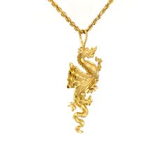 FREE shipping on all orders! FREE 5 Day Returns! Learn More. ﻿Vintage Collection Channel your inner DRAGON QUEEN by wearing this gangsta one-of-a-kind vintage gold necklace. I wish I could ride a dragon, but wearing this beast is a close second. Both the diamond cut dragon pendant and the rope chain are 14K gold. The 22" chain has a lobster clasp and the total approximate weight including the pendant is 10.40 dwt. Do Good: We donate 2% of monthly SALES to Girls Not Brides org members. Vintage je Traditional Gold Jewelry With Dragon Design, Gold Necklace With Dragon Design Collectible, Yellow Gold Necklace With Dragon Design As Gift, Unique Dragon Design Necklace For Collectors, Unique Dragon Design Necklace Collectible, Vintage Gold Necklace, Dragon Queen, Dragon Necklace, 14k Gold Necklace